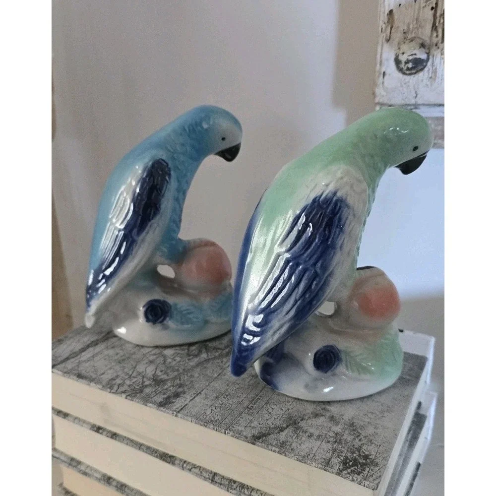 Set‎ Of 2 Vintage Porcelain Blue Parrots Figurine Brazil Pastel Colors No Chips